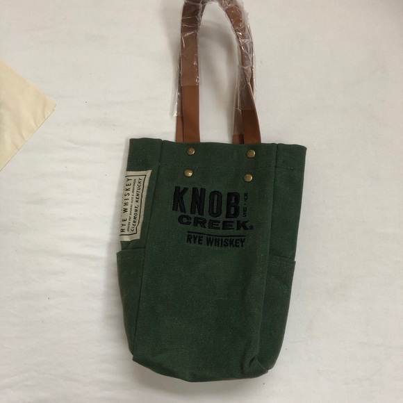 Knob Creek Rye Whiskey Canvas Bag Sack Green Handles Rivets Kentucky Liquor - Picture 10 of 10